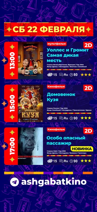 Афиша кинотеатра «Ашхабад»