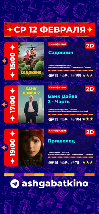 Афиша кинотеатра «Ашхабад»